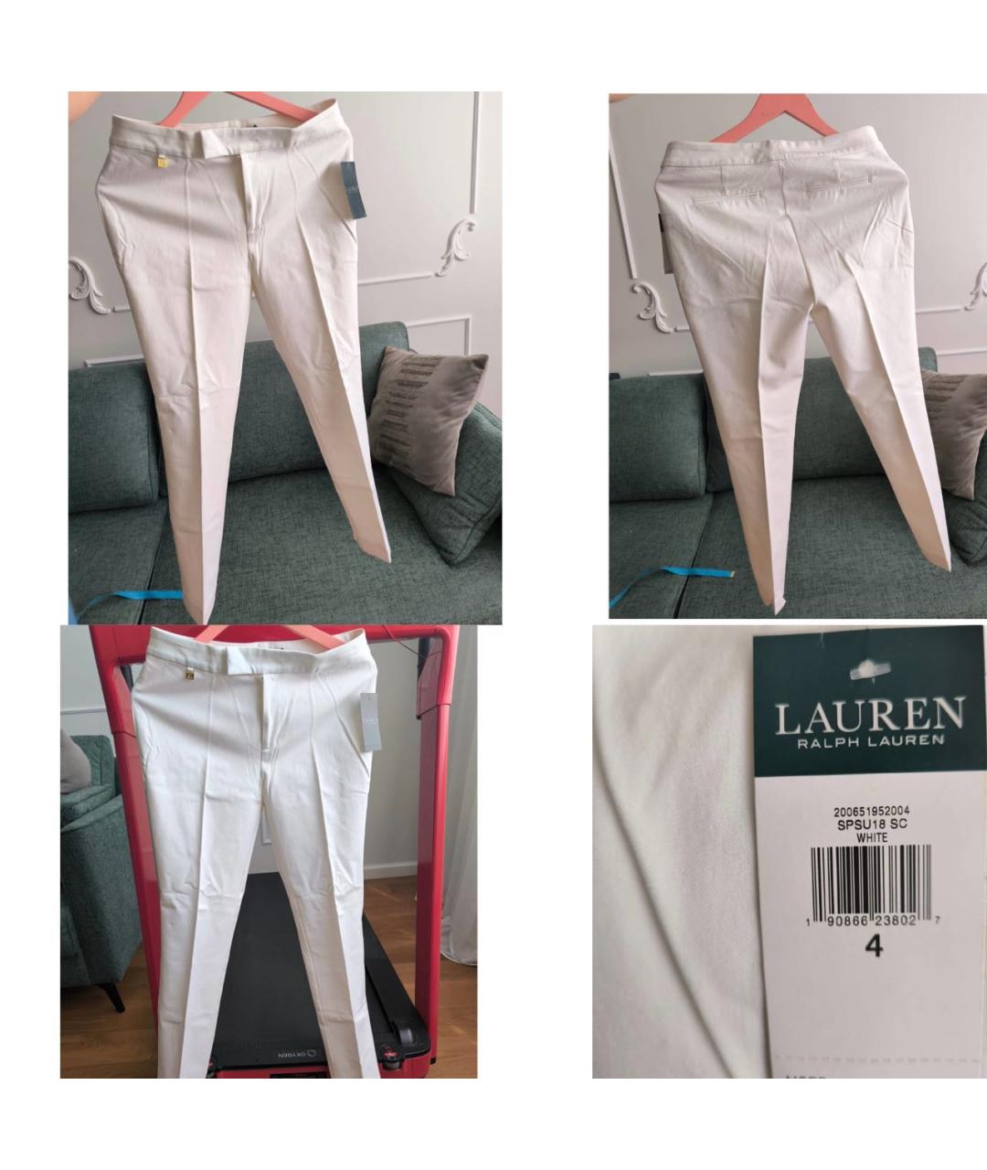 RALPH LAUREN Белые хлопко-эластановые брюки узкие, фото 5