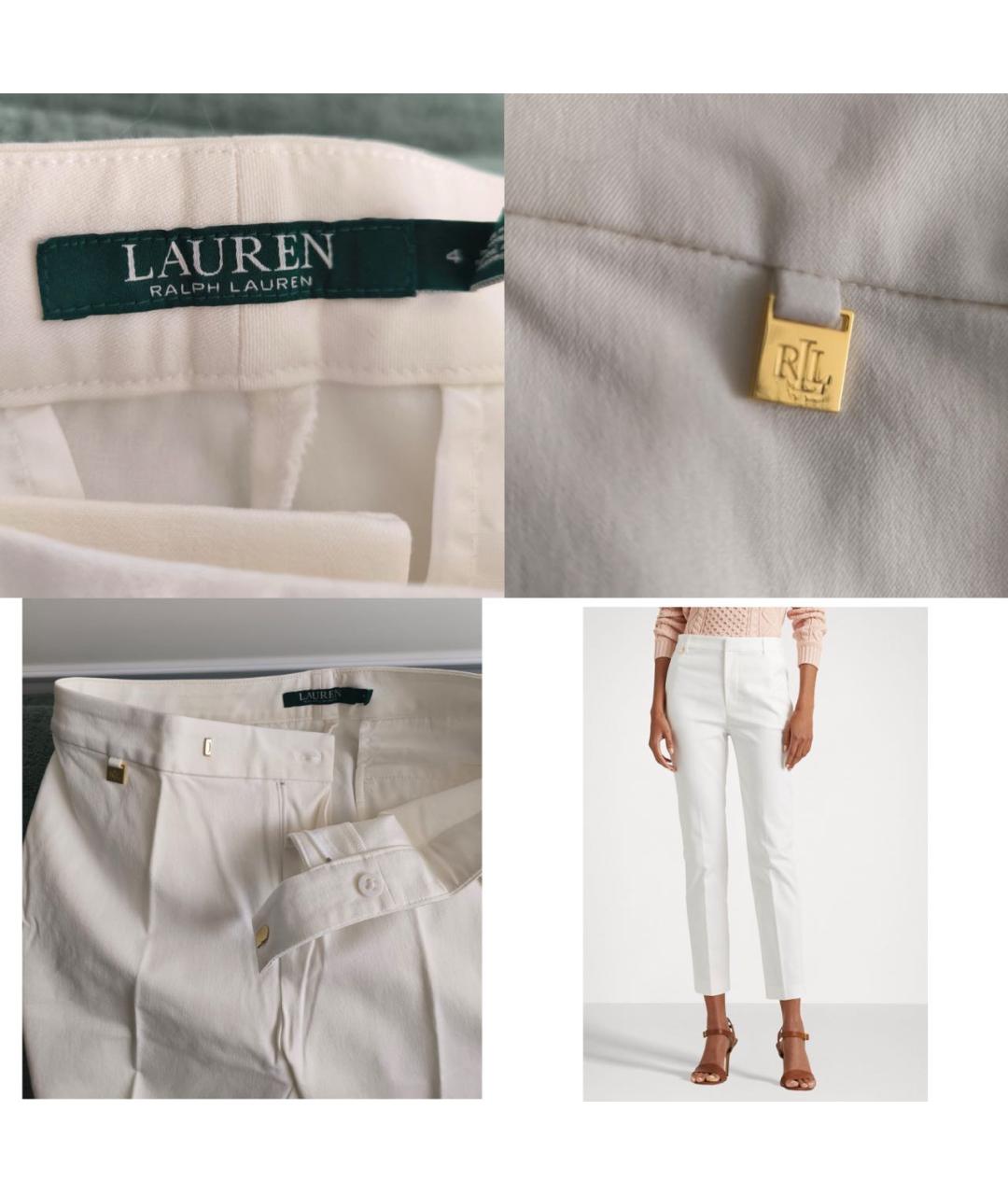 RALPH LAUREN Белые хлопко-эластановые брюки узкие, фото 6