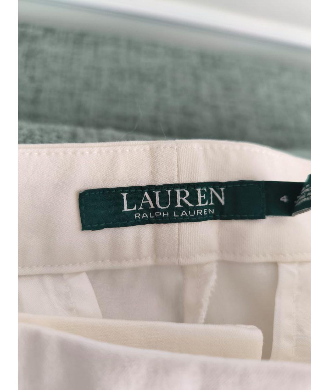 RALPH LAUREN Белые хлопко-эластановые брюки узкие, фото 4