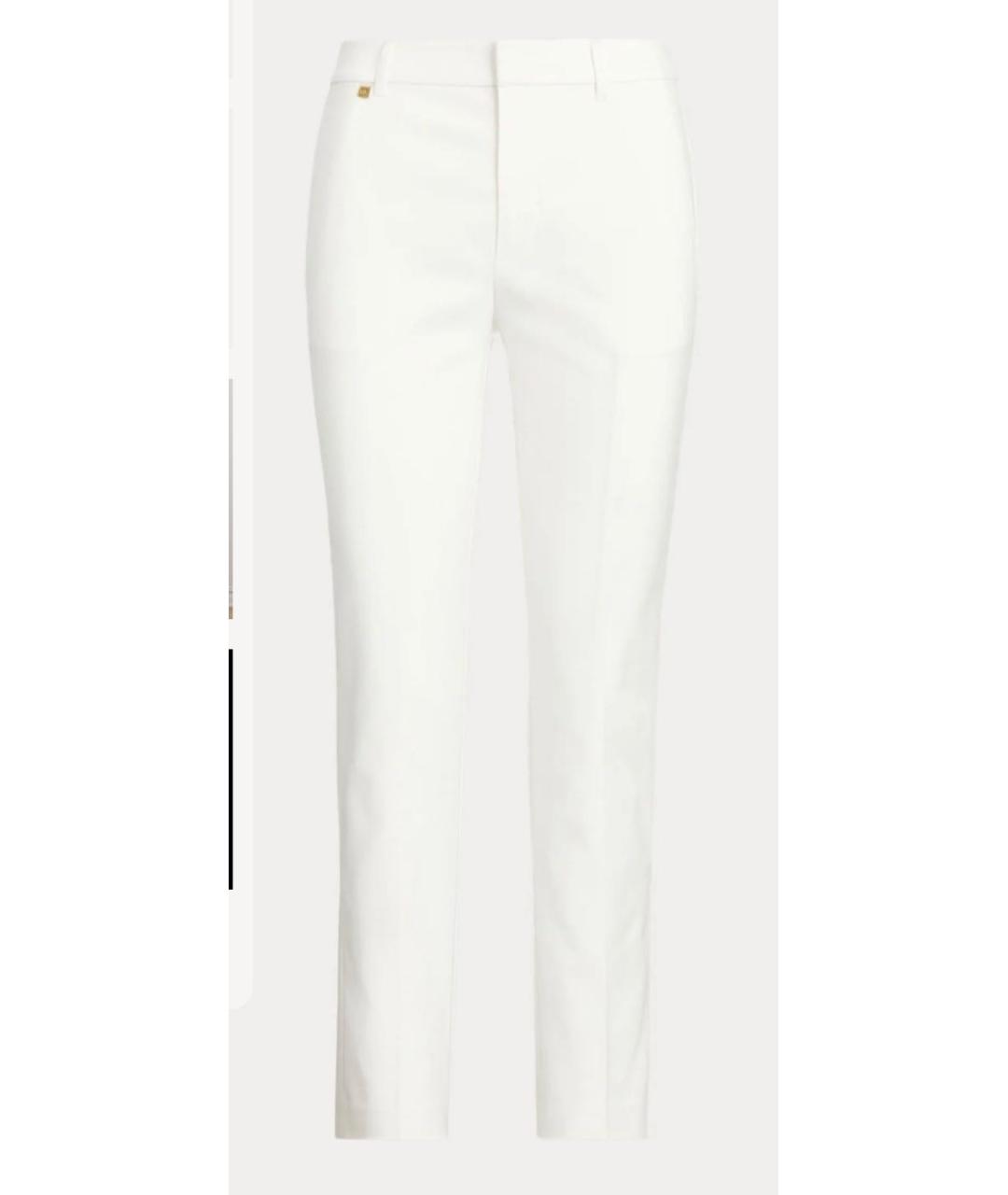 RALPH LAUREN Белые хлопко-эластановые брюки узкие, фото 9