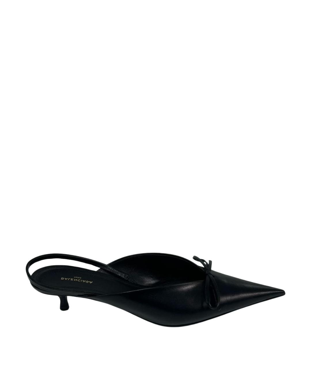 BALENCIAGA Черные кожаные лодочки на низком каблуке, фото 1