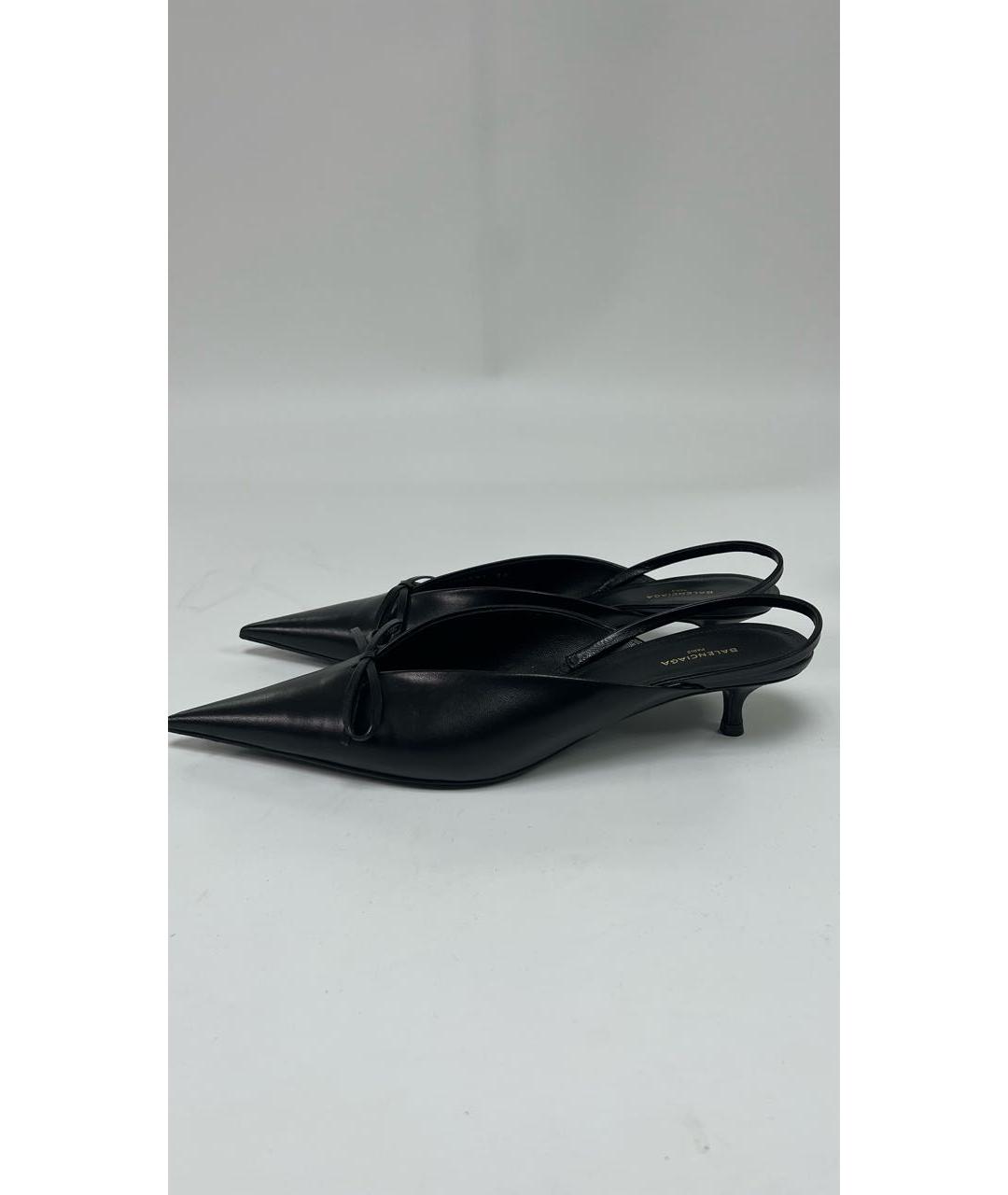 BALENCIAGA Черные кожаные лодочки на низком каблуке, фото 2
