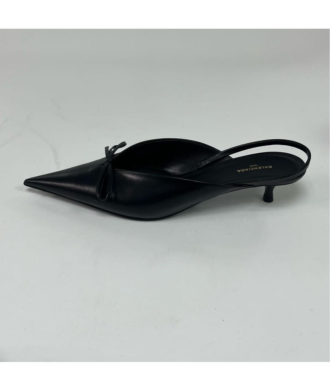BALENCIAGA Черные кожаные лодочки на низком каблуке, фото 8