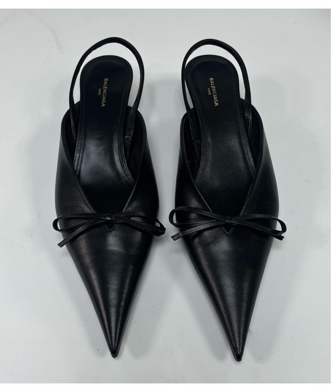 BALENCIAGA Черные кожаные лодочки на низком каблуке, фото 3