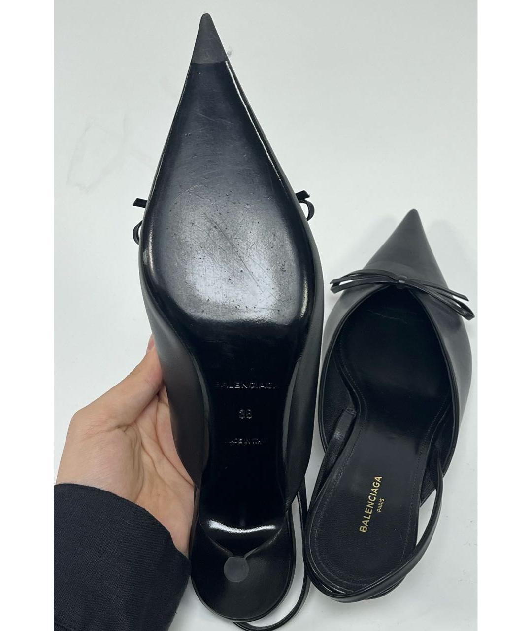 BALENCIAGA Черные кожаные лодочки на низком каблуке, фото 7