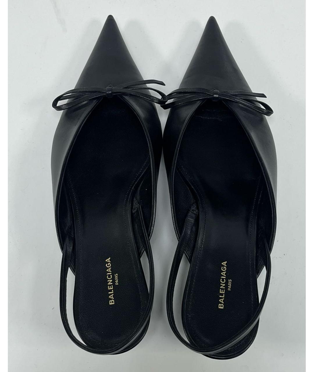BALENCIAGA Черные кожаные лодочки на низком каблуке, фото 4