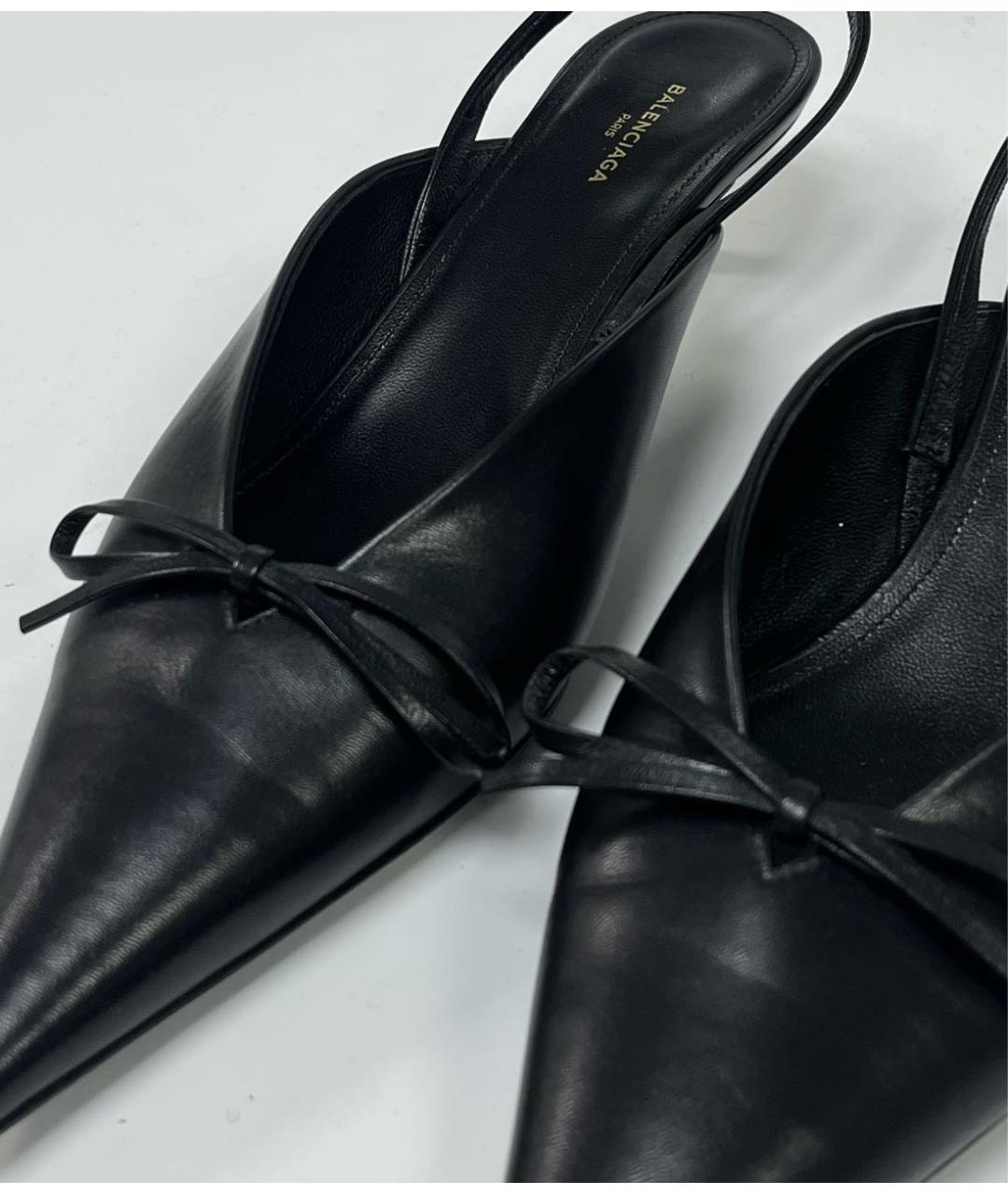 BALENCIAGA Черные кожаные лодочки на низком каблуке, фото 5
