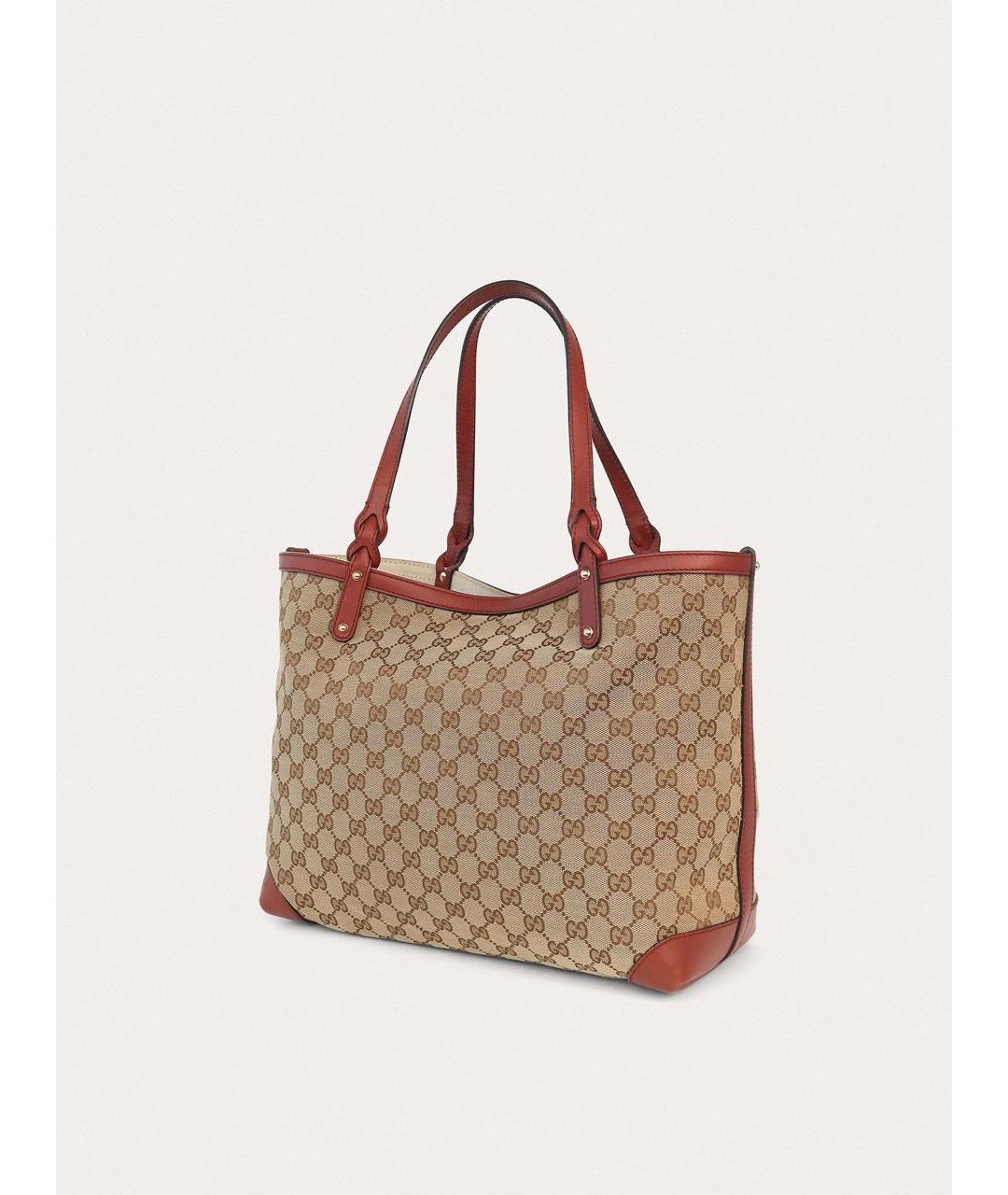 GUCCI Коричневая тканевая сумка тоут, фото 2