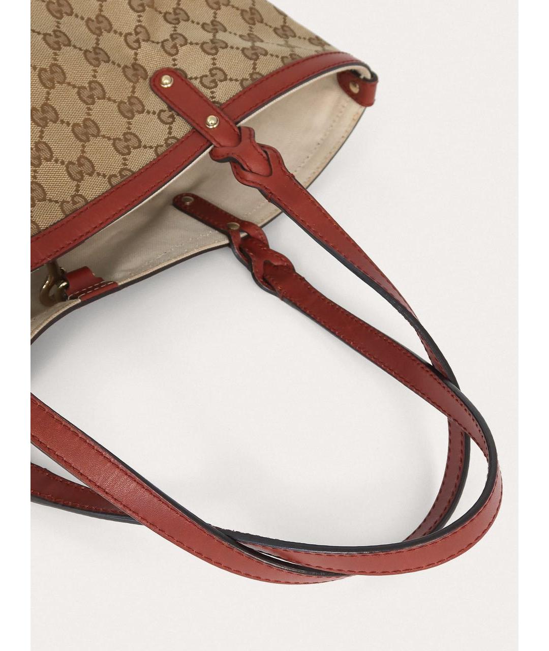 GUCCI Коричневая тканевая сумка тоут, фото 7