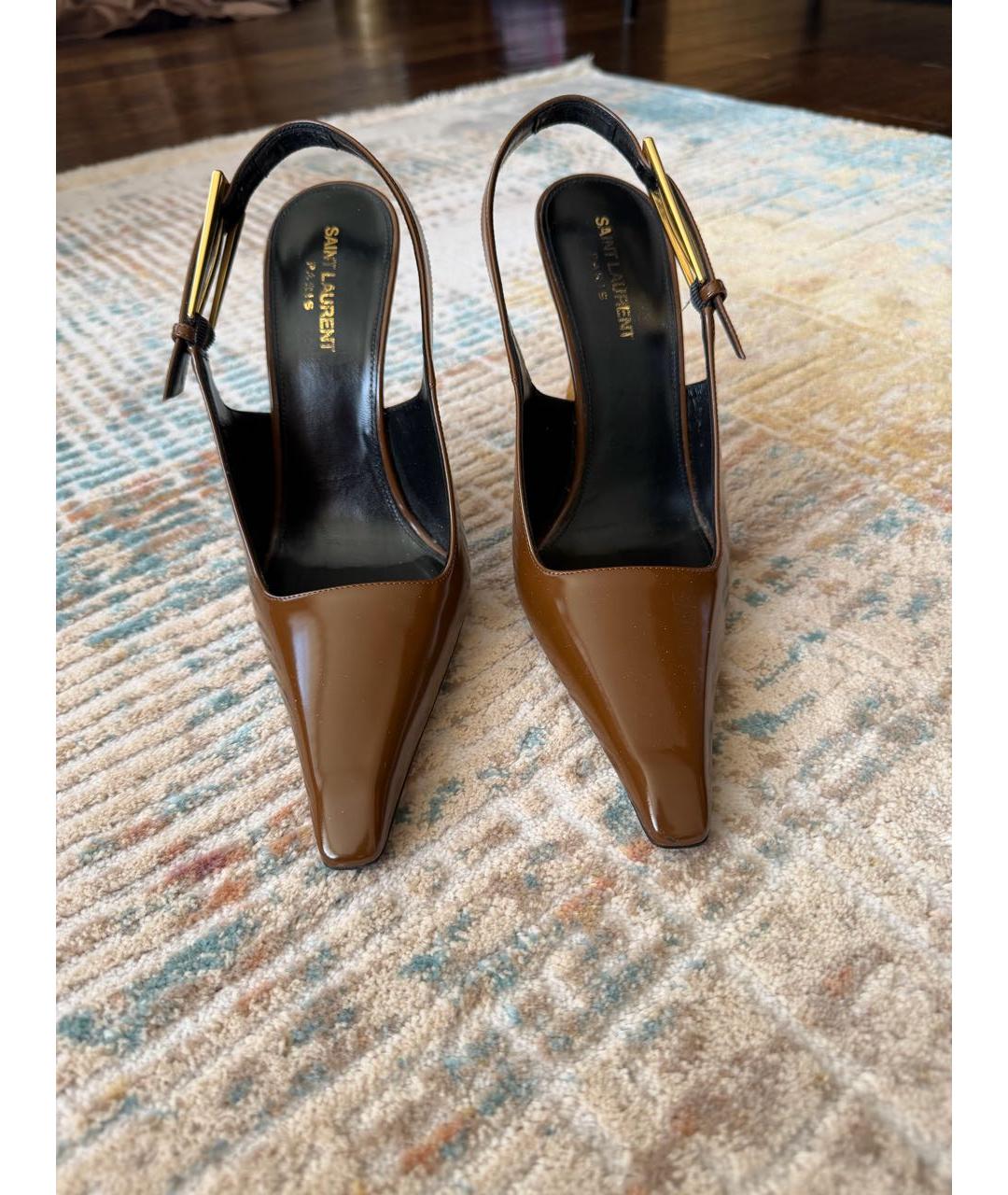 SAINT LAURENT Коричневые кожаные туфли, фото 2