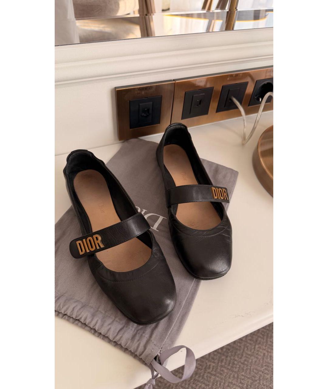 CHRISTIAN DIOR Черные кожаные балетки, фото 3