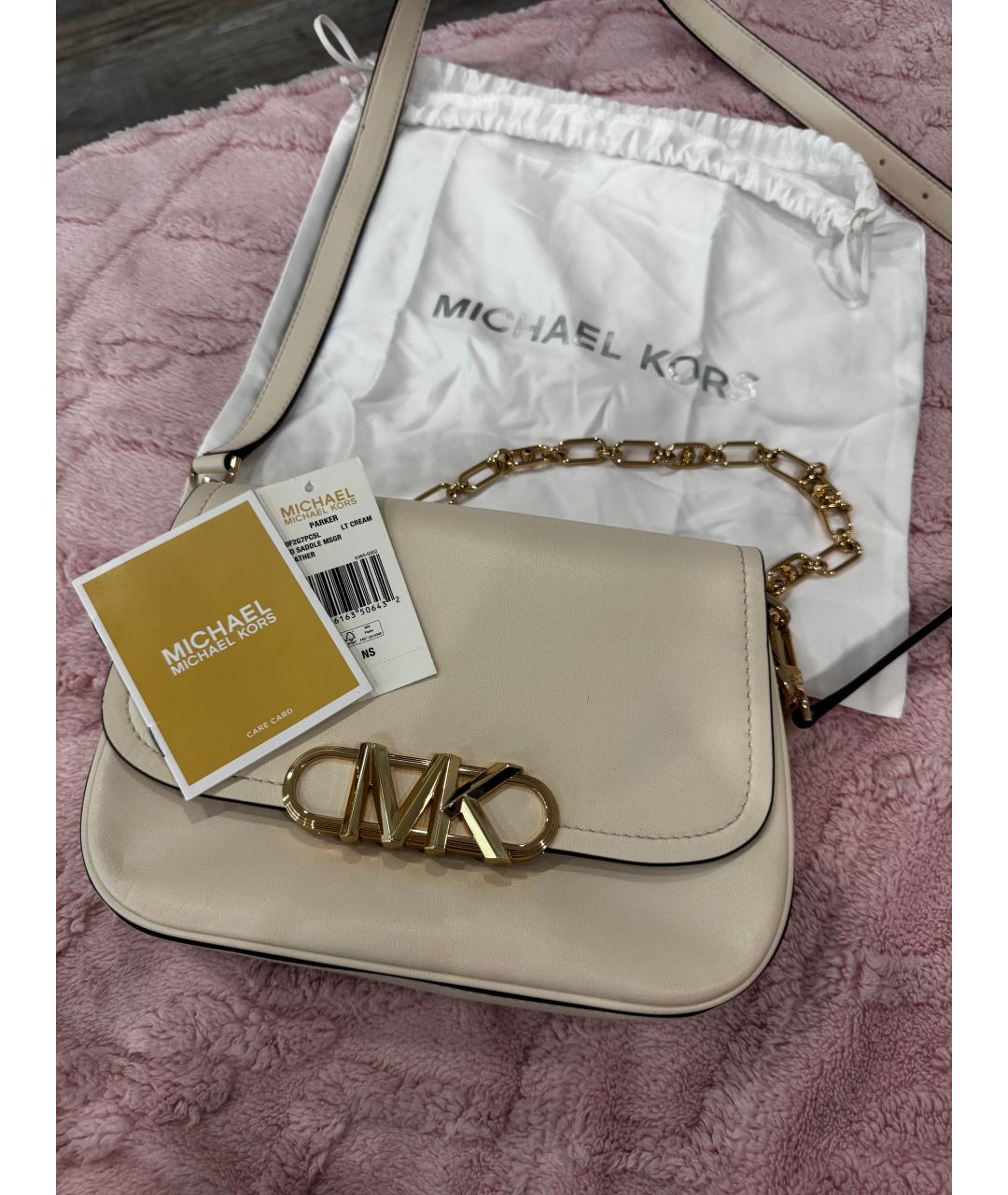 MICHAEL KORS Бежевая кожаная сумка через плечо, фото 3