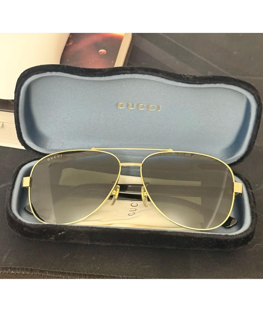 GUCCI Золотые металлические солнцезащитные очки, фото 3