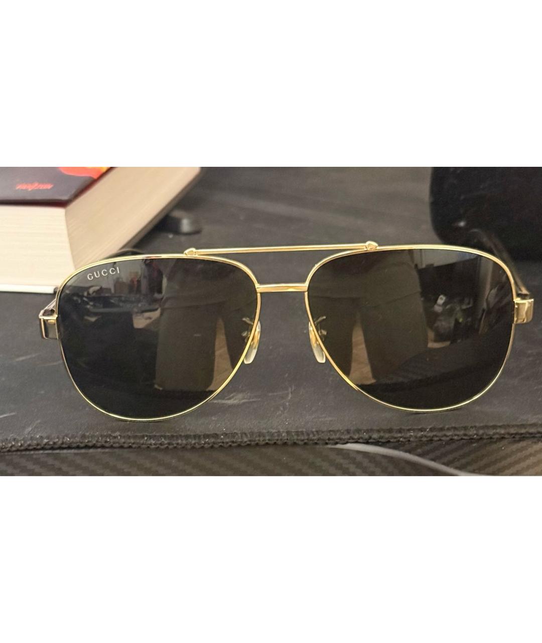 GUCCI Золотые металлические солнцезащитные очки, фото 6