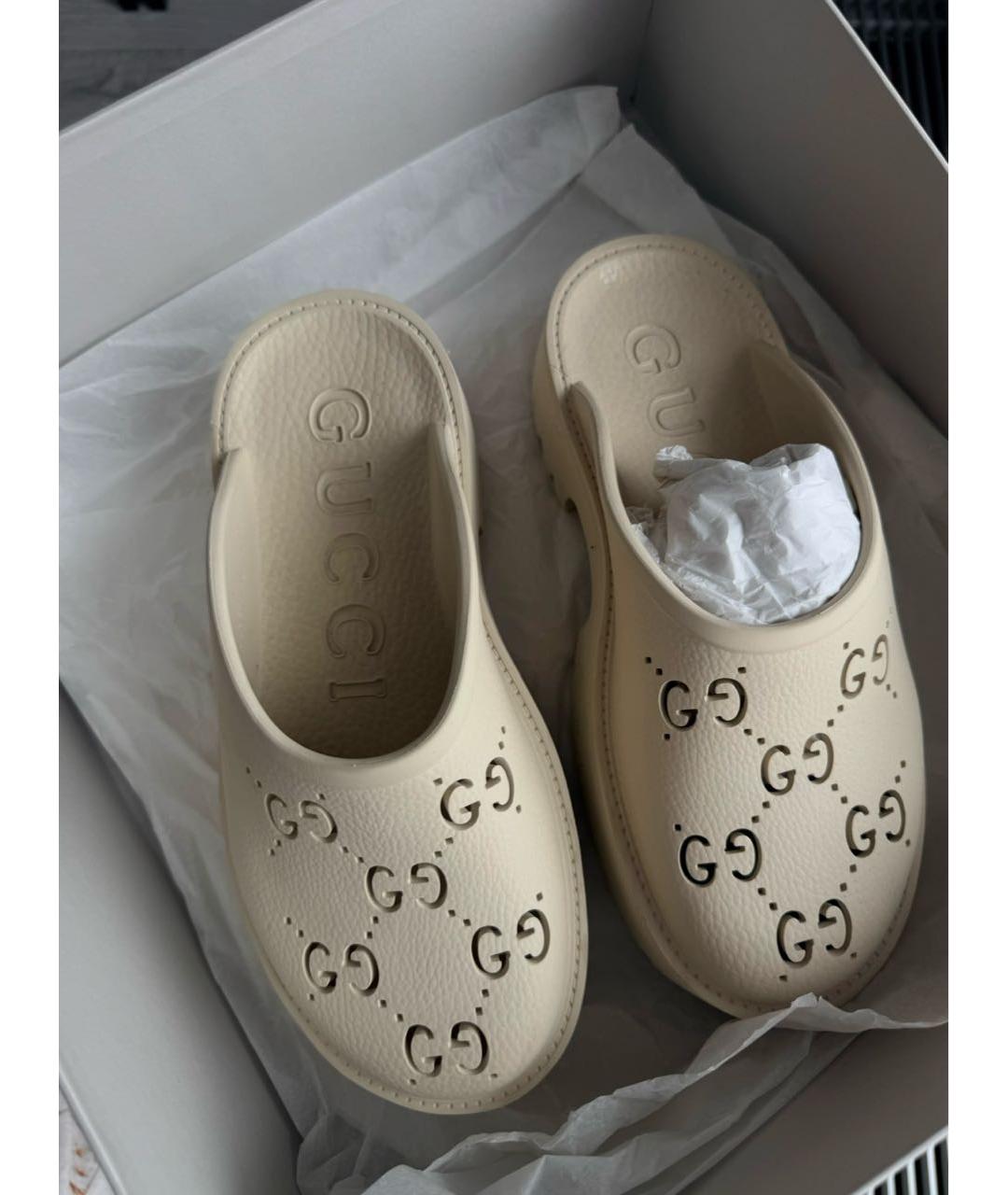 GUCCI Бежевые резиновые сабо, фото 2