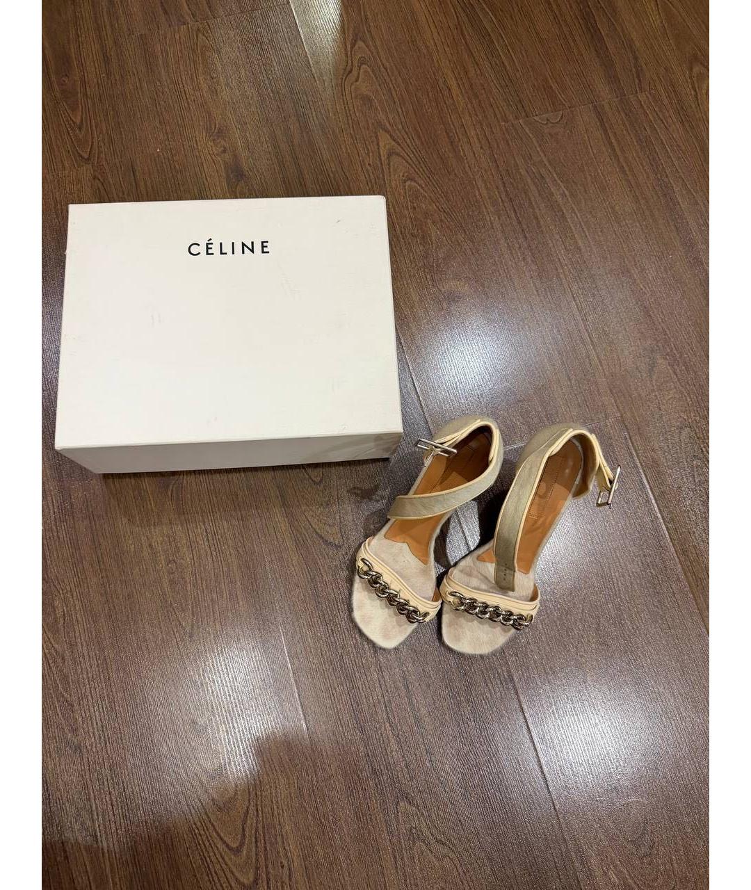 CELINE Бежевые босоножки из экзотической кожи, фото 3