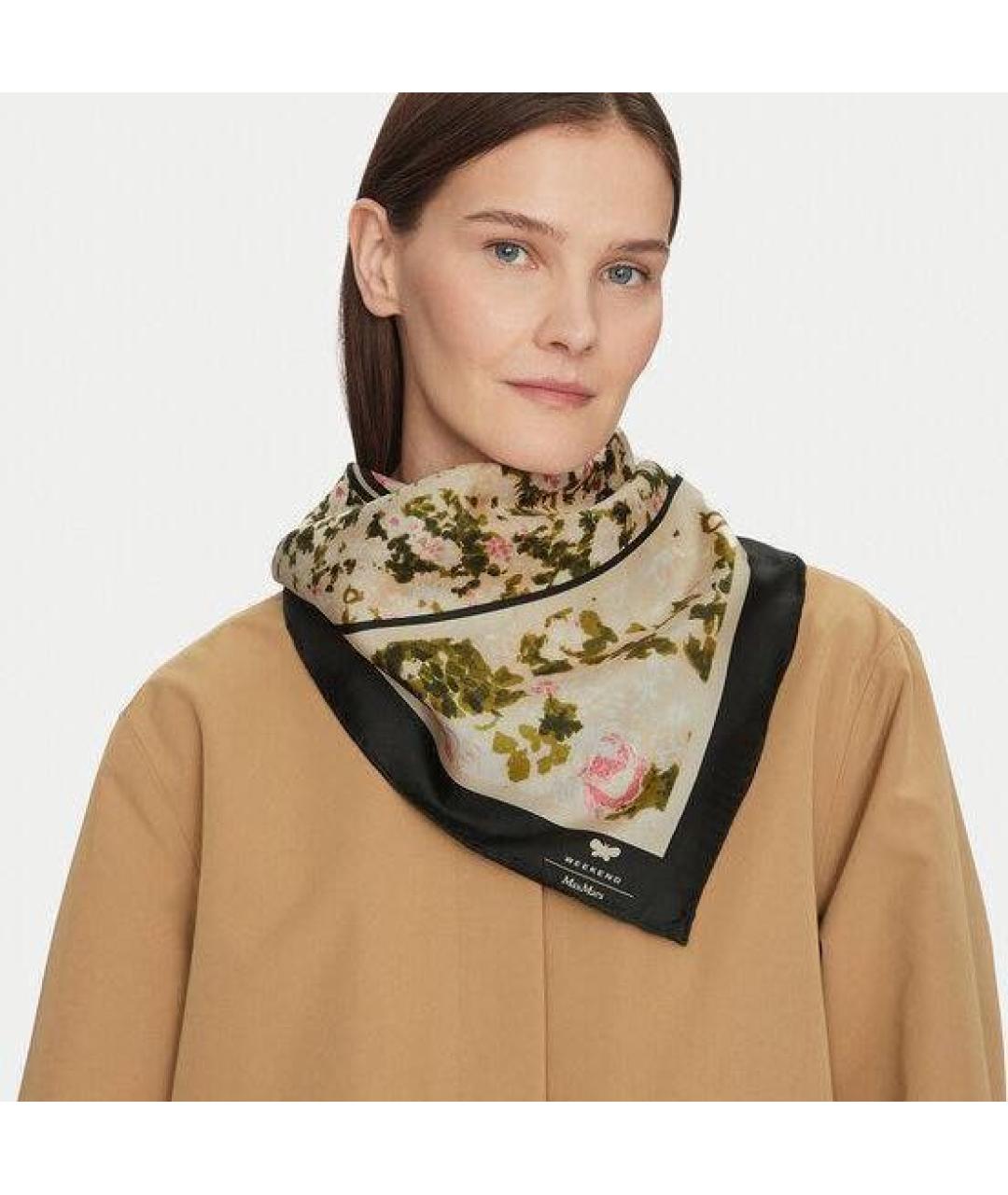 MAX MARA Бежевый шелковый платок, фото 3