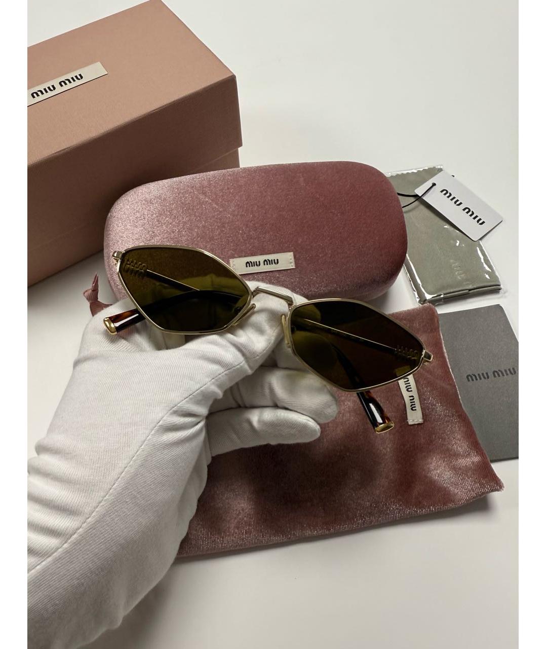MIU MIU Коричневые металлические солнцезащитные очки, фото 3