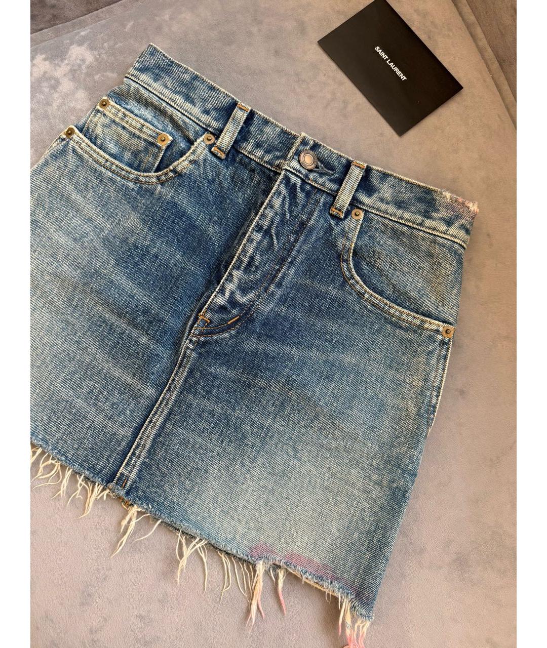 SAINT LAURENT Синяя деним юбка мини, фото 4