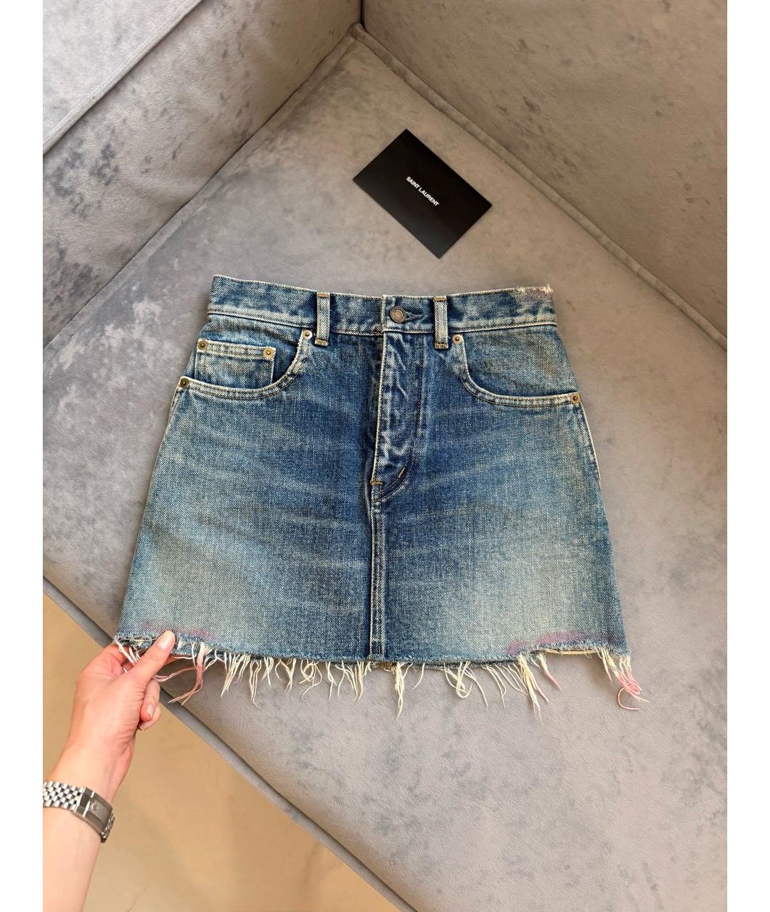 SAINT LAURENT Синяя деним юбка мини, фото 2