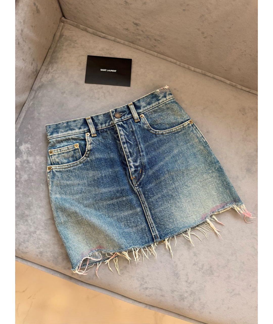 SAINT LAURENT Синяя деним юбка мини, фото 3