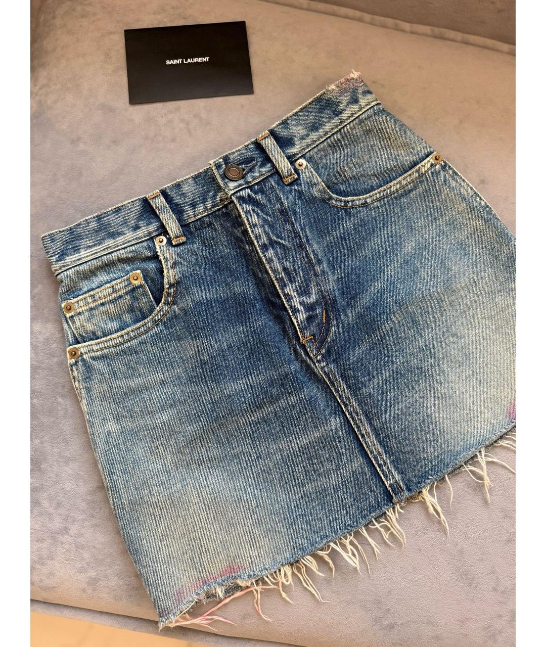 SAINT LAURENT Синяя деним юбка мини, фото 5