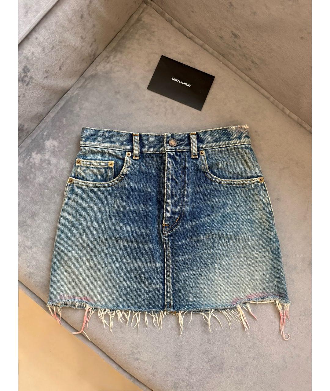 SAINT LAURENT Синяя деним юбка мини, фото 6