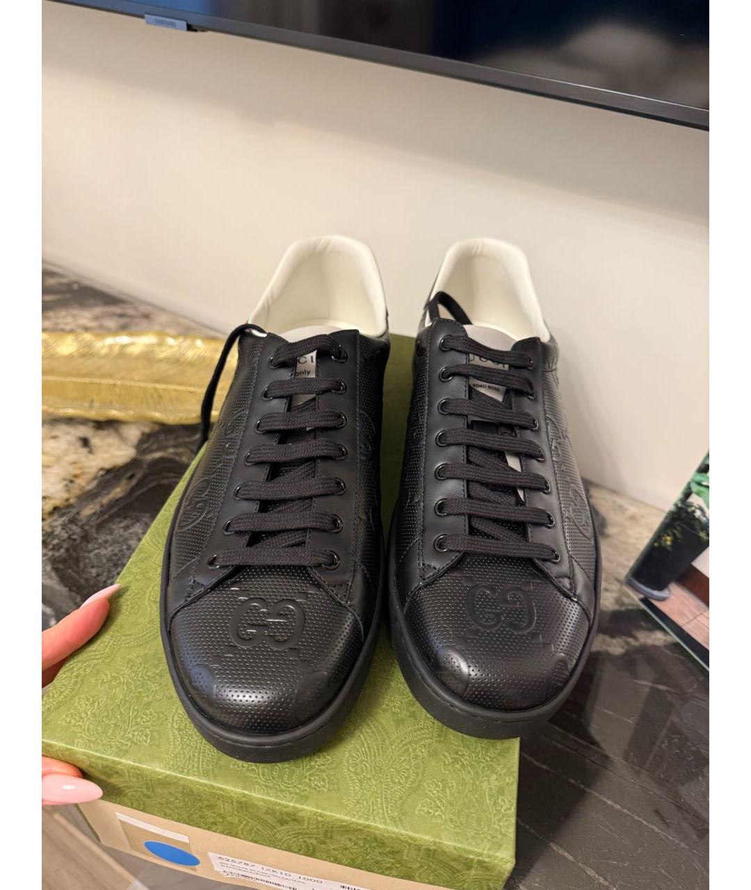 GUCCI Черные кожаные низкие кроссовки / кеды, фото 5