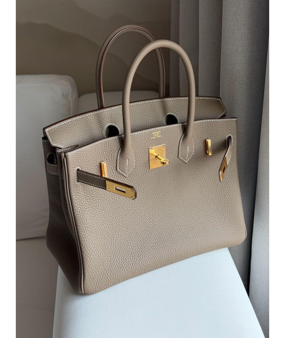 HERMES Коричневая кожаная сумка с короткими ручками, фото 5