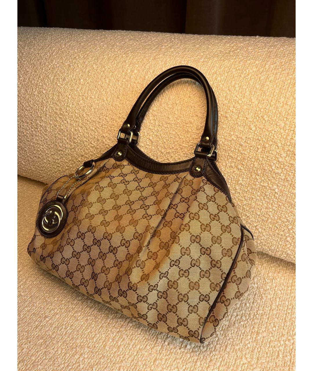 GUCCI Бежевая тканевая сумка с короткими ручками, фото 5