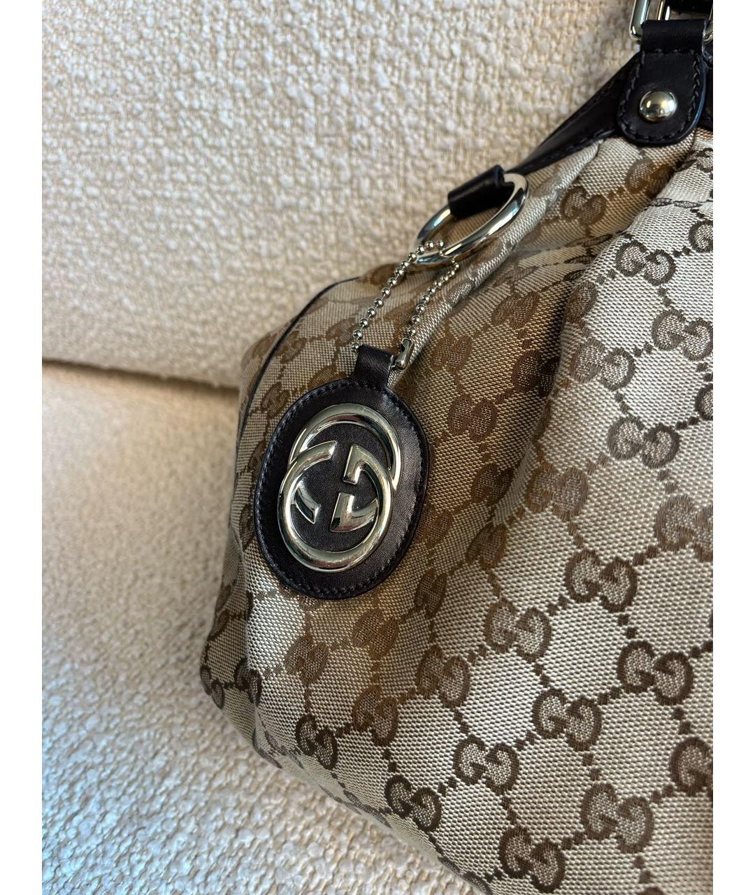 GUCCI Бежевая тканевая сумка с короткими ручками, фото 7