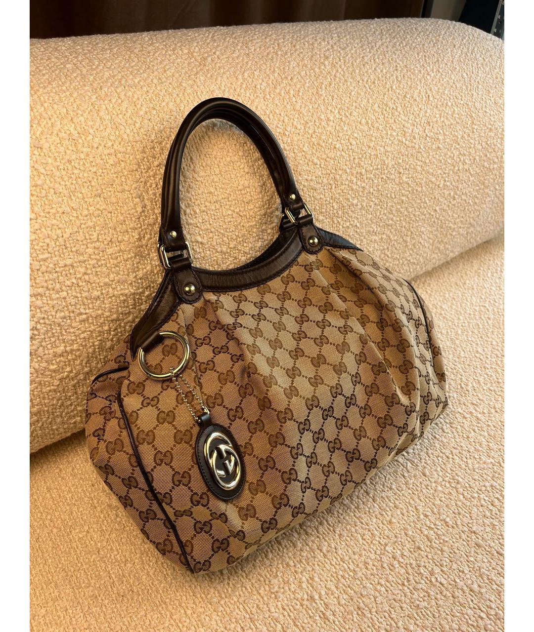 GUCCI Бежевая тканевая сумка с короткими ручками, фото 2
