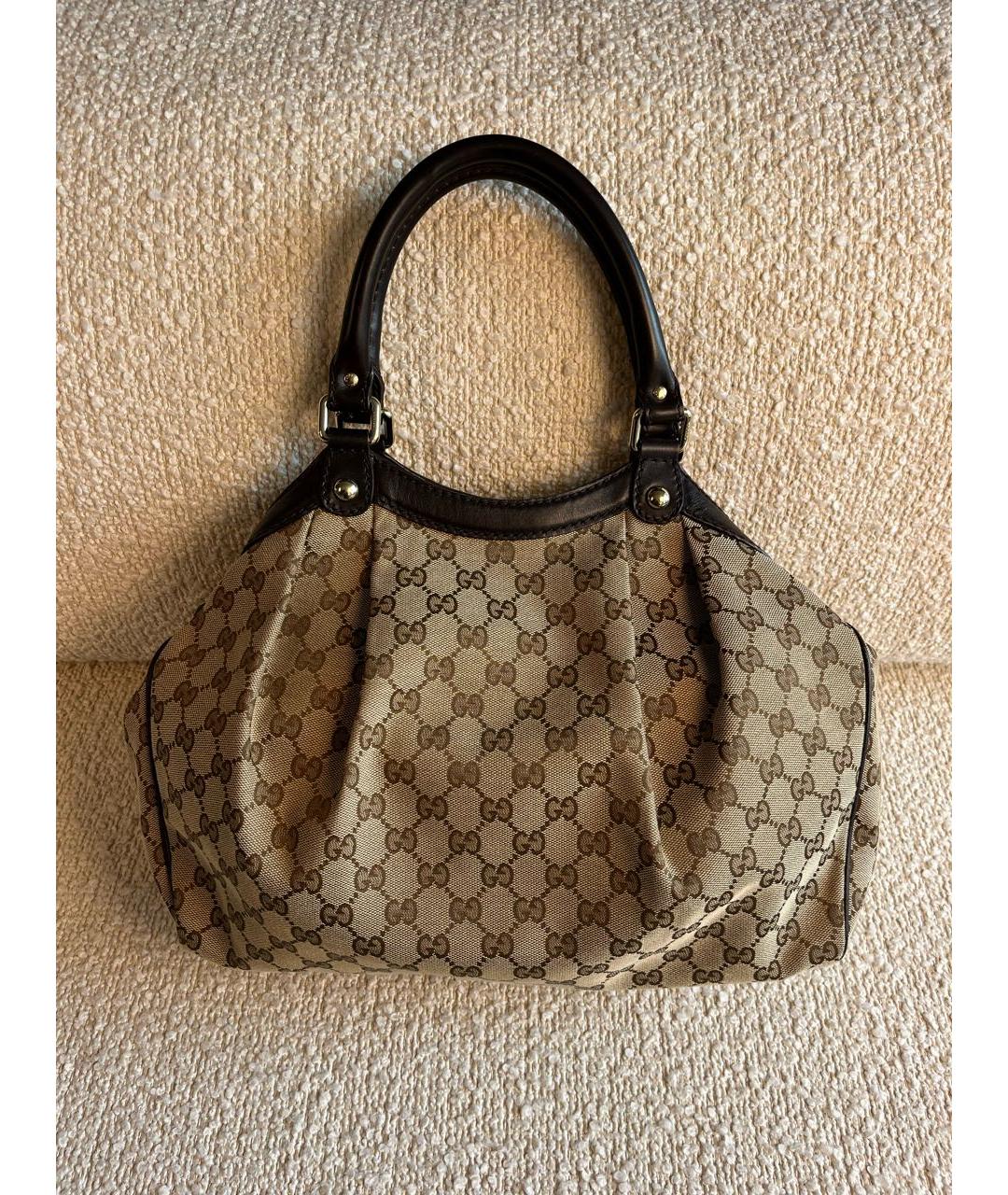 GUCCI Бежевая тканевая сумка с короткими ручками, фото 3