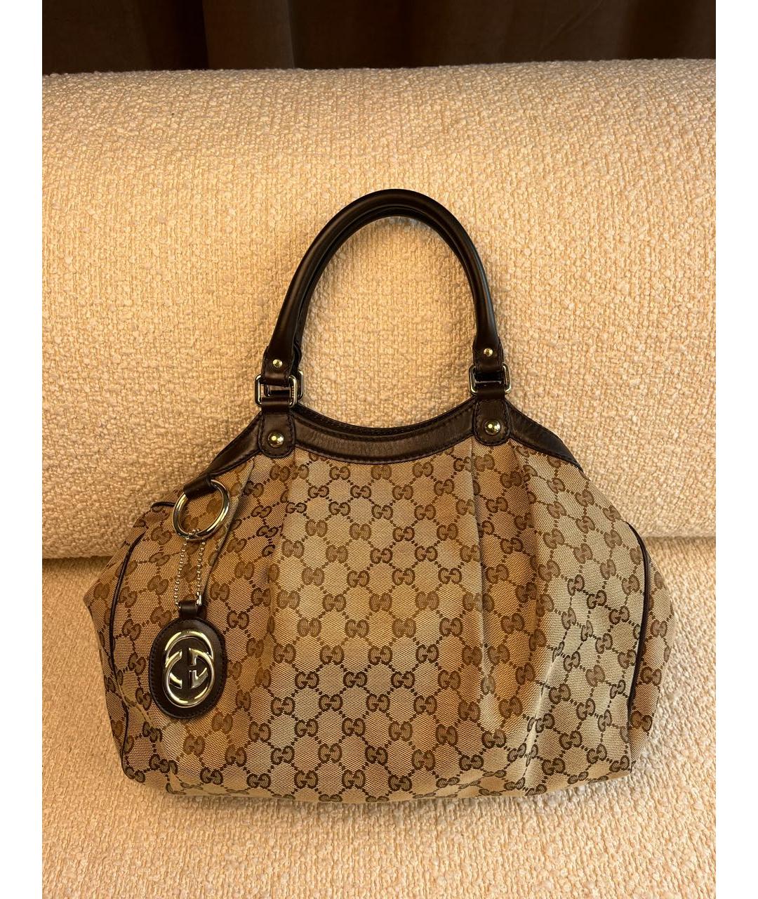 GUCCI Бежевая тканевая сумка с короткими ручками, фото 9
