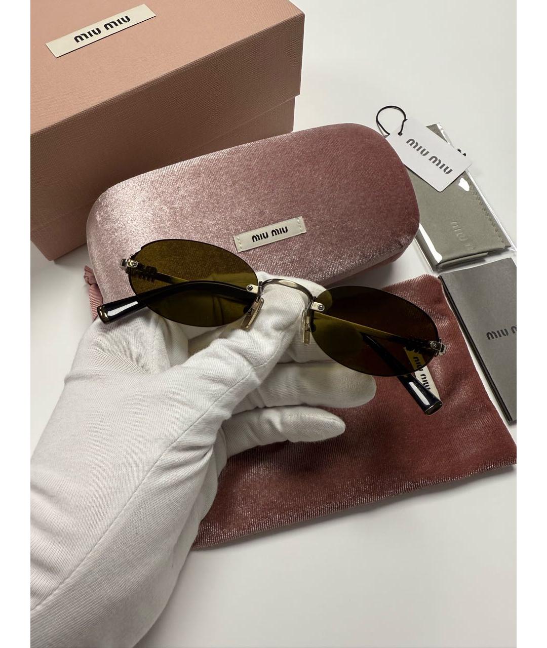 MIU MIU Коричневые металлические солнцезащитные очки, фото 3
