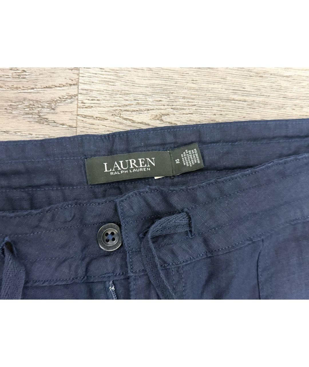 RALPH LAUREN Темно-синие льняные брюки широкие, фото 3