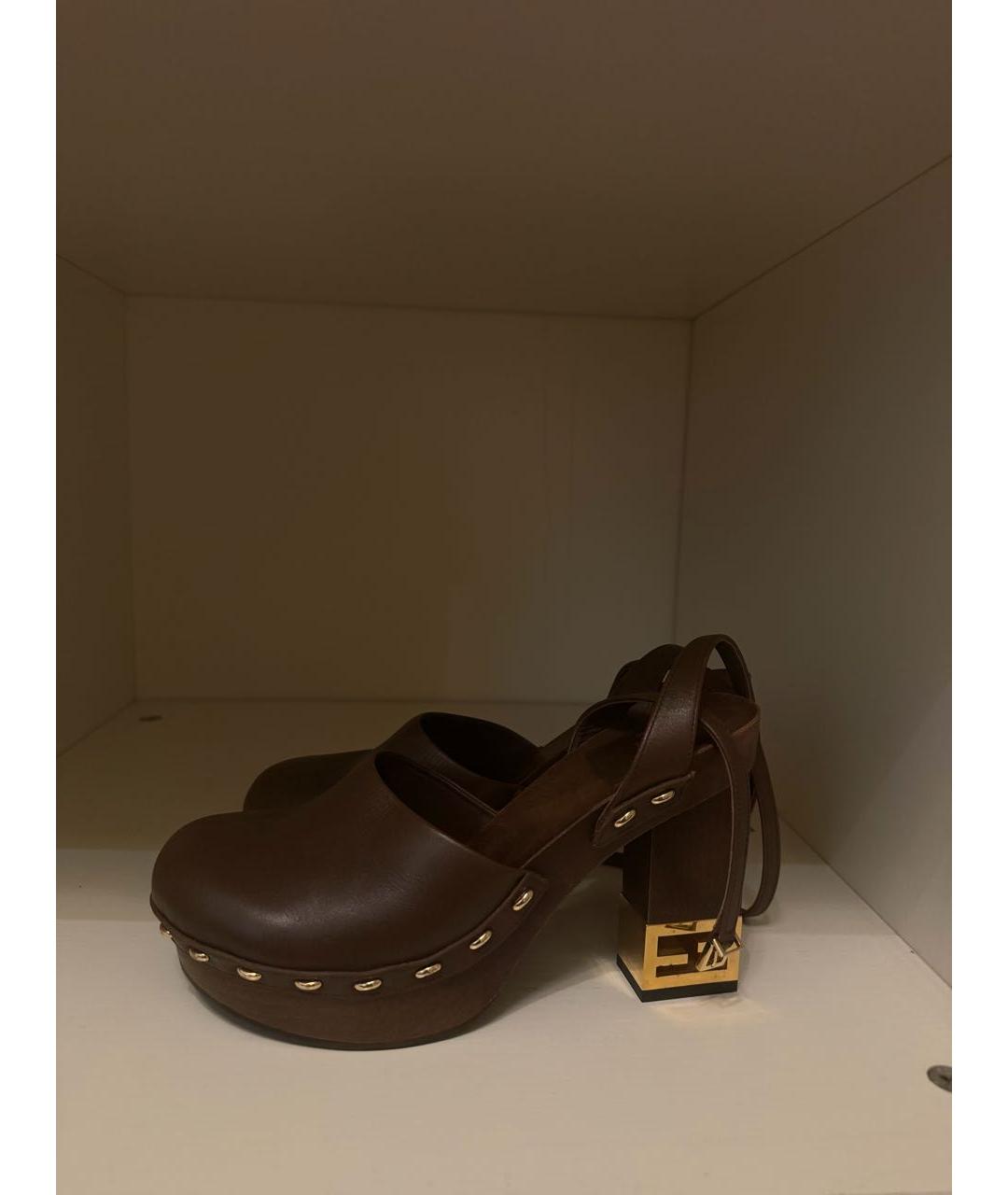 FENDI Коричневые кожаные туфли, фото 2