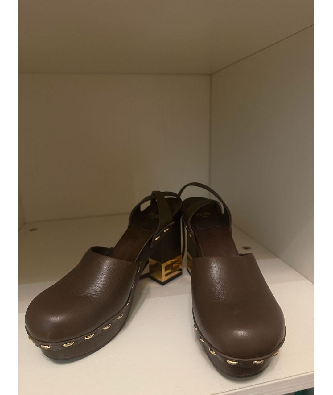 FENDI Коричневые кожаные туфли, фото 4