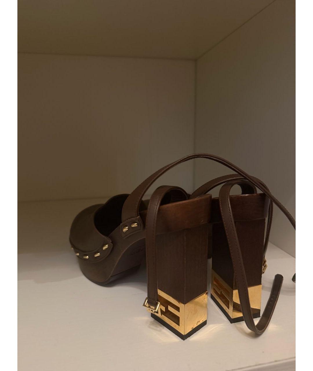 FENDI Коричневые кожаные туфли, фото 3