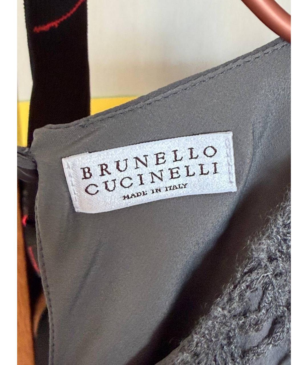 BRUNELLO CUCINELLI Антрацитовая шелковая майка, фото 3