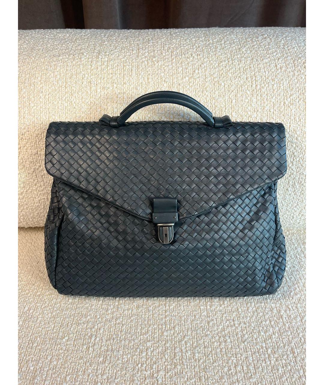 BOTTEGA VENETA Антрацитовый кожаный портфель, фото 9