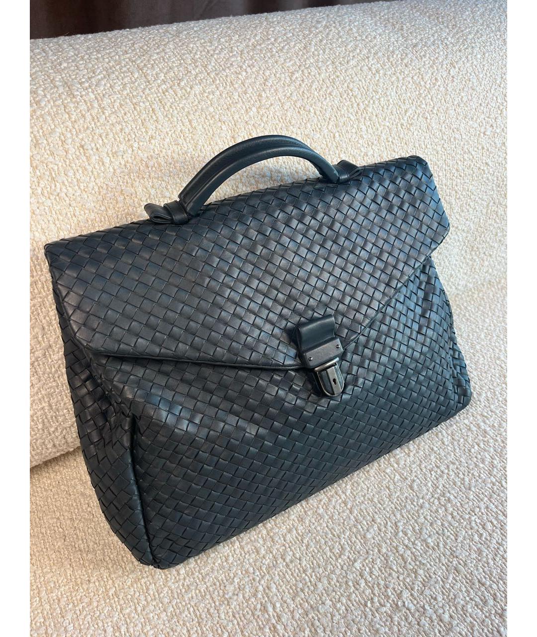 BOTTEGA VENETA Антрацитовый кожаный портфель, фото 2