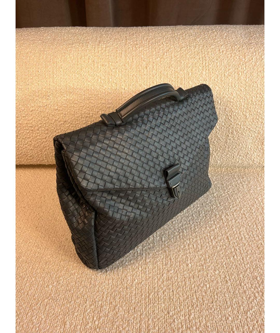 BOTTEGA VENETA Антрацитовый кожаный портфель, фото 8