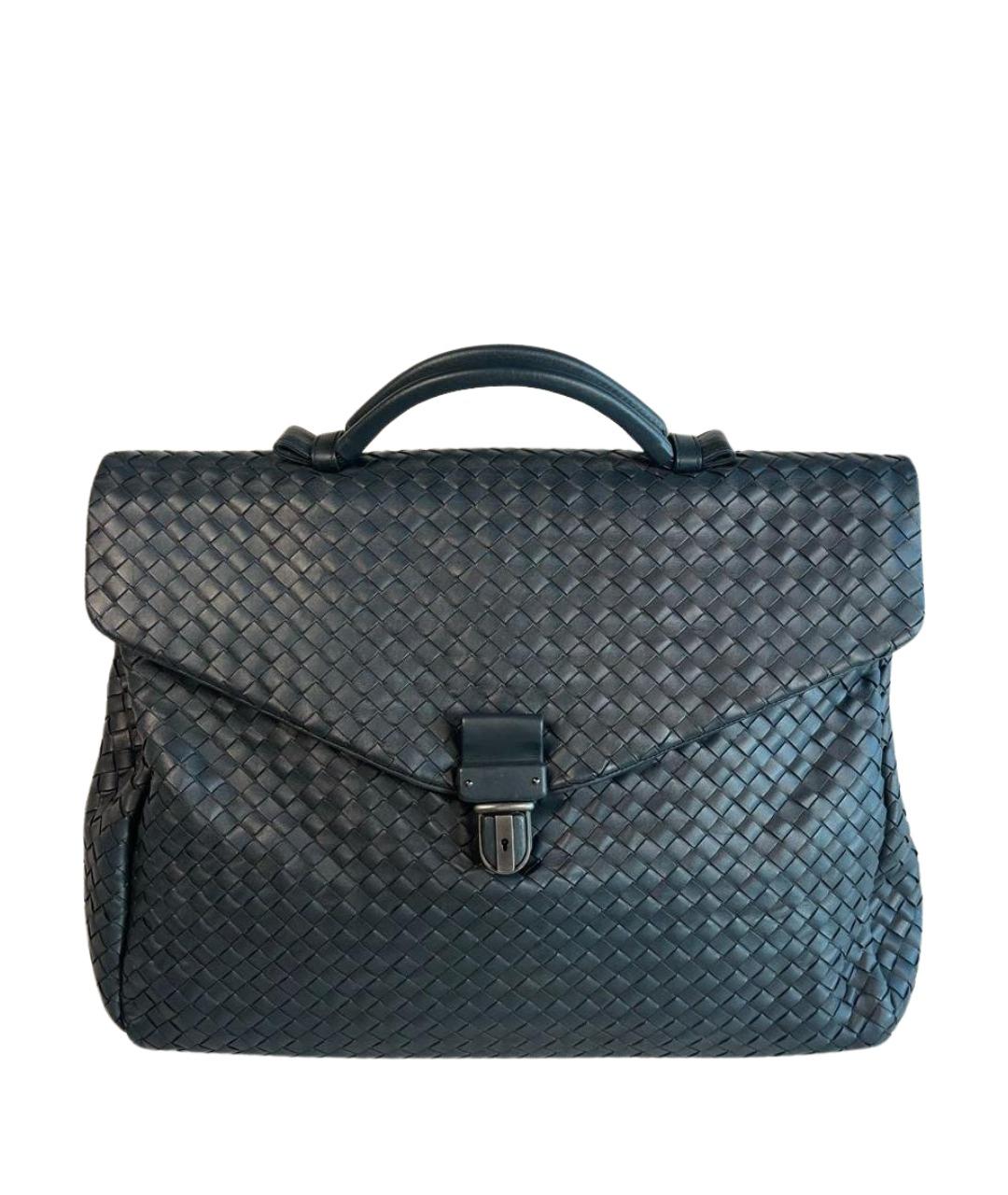 BOTTEGA VENETA Антрацитовый кожаный портфель, фото 1