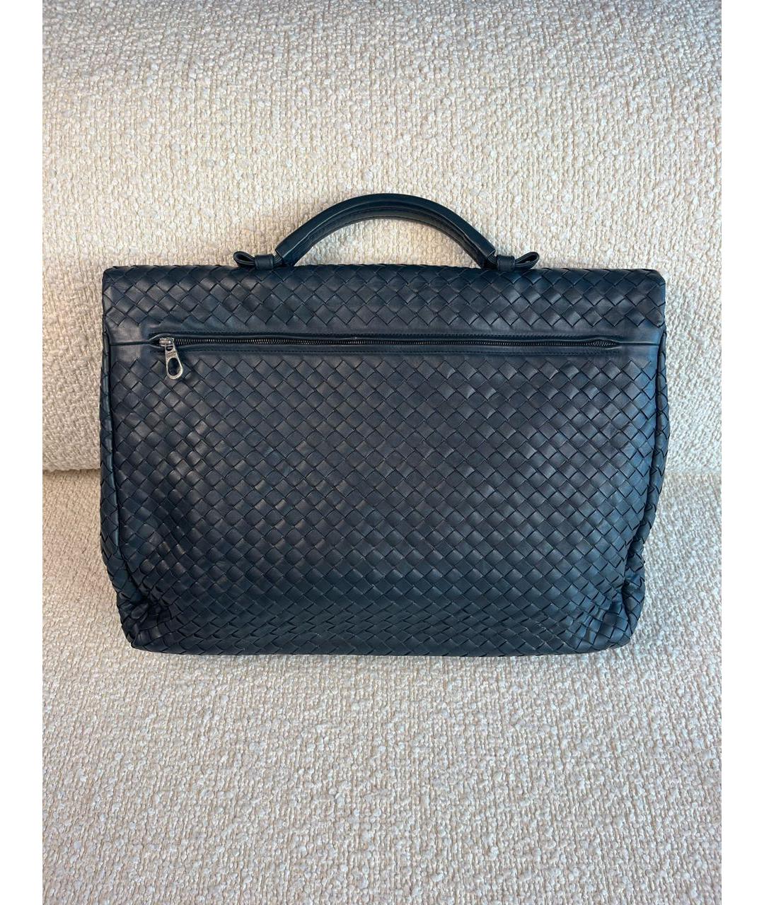 BOTTEGA VENETA Антрацитовый кожаный портфель, фото 3