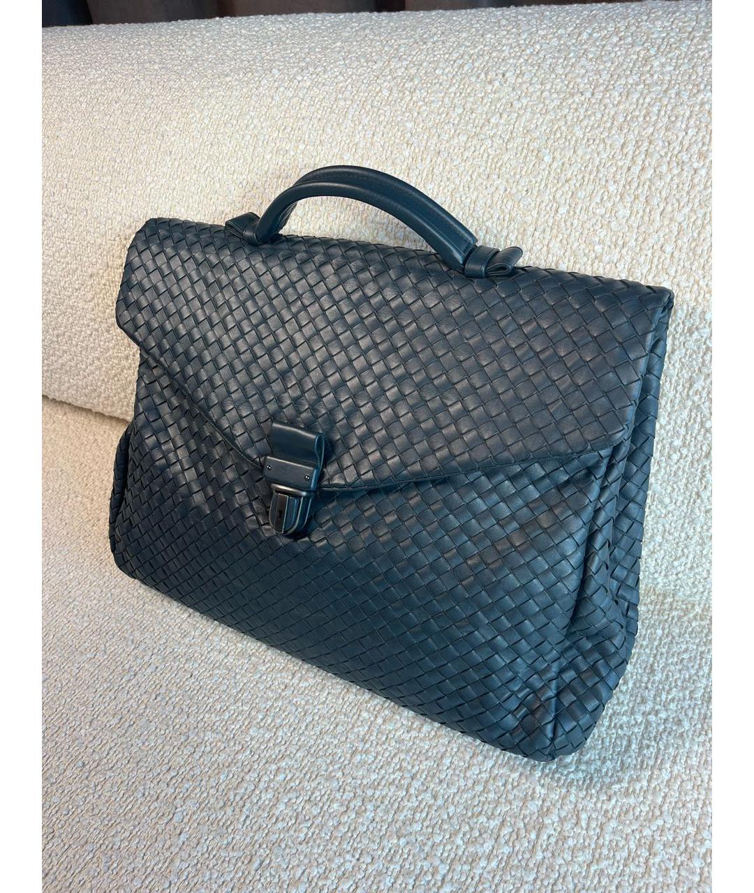 BOTTEGA VENETA Антрацитовый кожаный портфель, фото 6