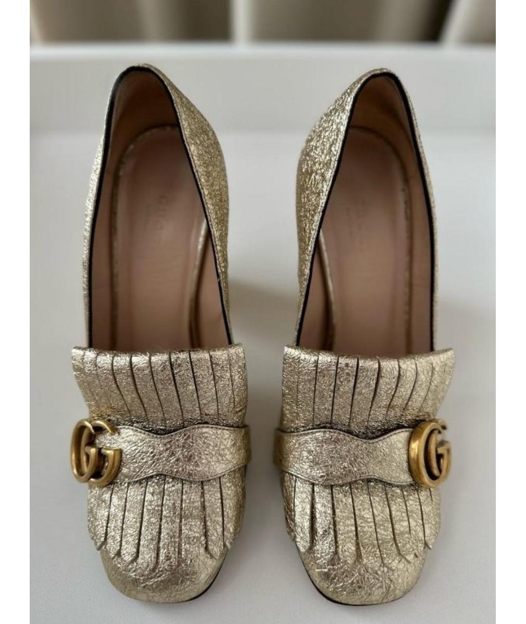 GUCCI Золотые кожаные туфли, фото 2