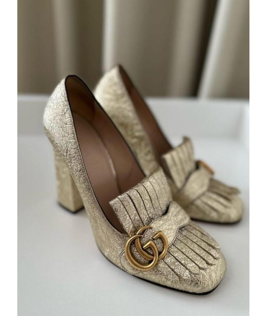GUCCI Золотые кожаные туфли, фото 5