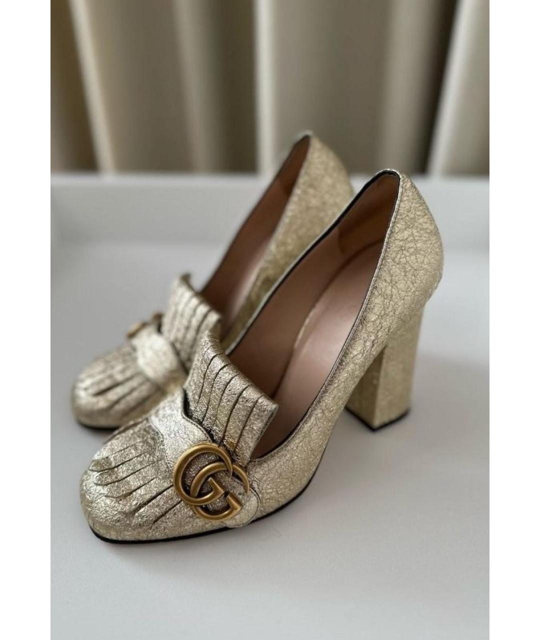 GUCCI Золотые кожаные туфли, фото 4