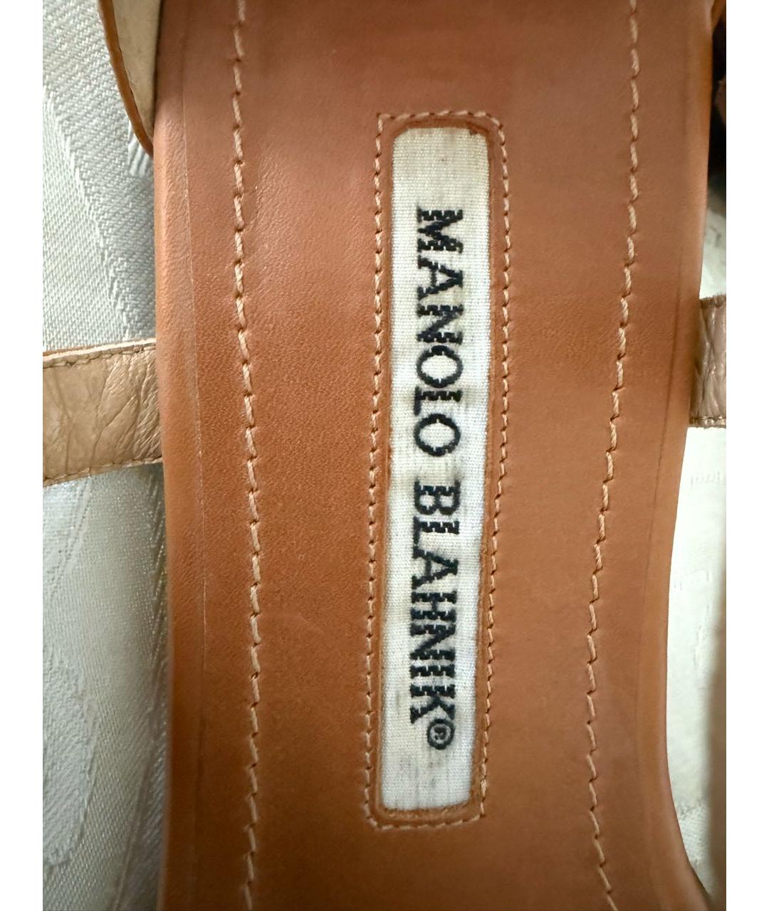 MANOLO BLAHNIK Коричневые кожаные босоножки, фото 7